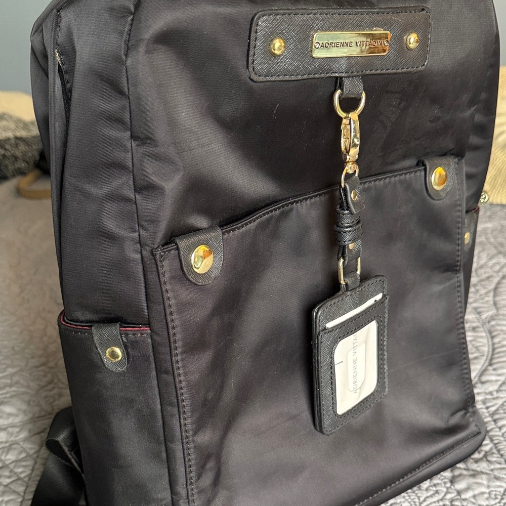 Adrienne Vittadini Black Backpack with Gold Accents